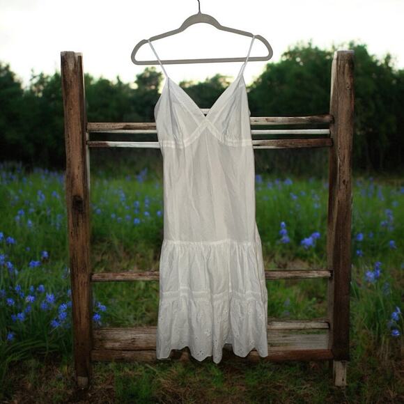 GAP White Spaghetti Strap Eyelet Ruffled Drop Waist‎ Cotton Dress size 10 NEW - Picture 1 of 7